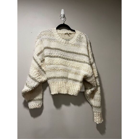 Frame Cream & Gold Striped Textured Wool Knit Sweater Size Large NWOT - Picture 6 of 11